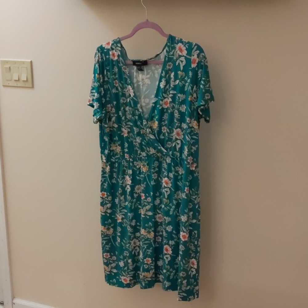 Plus size 2X green and pink floral dress